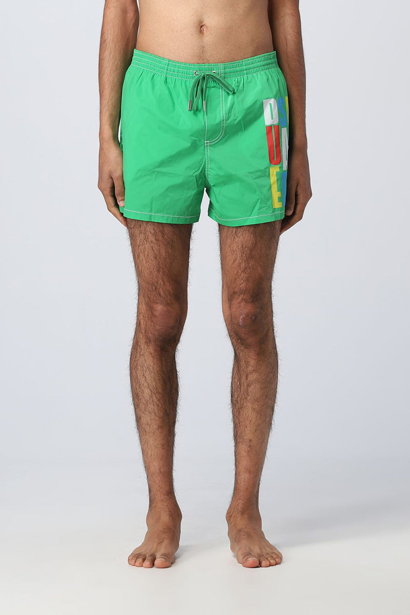 FLUO GREEN SWIMSUIT WITH COLORED LOGO